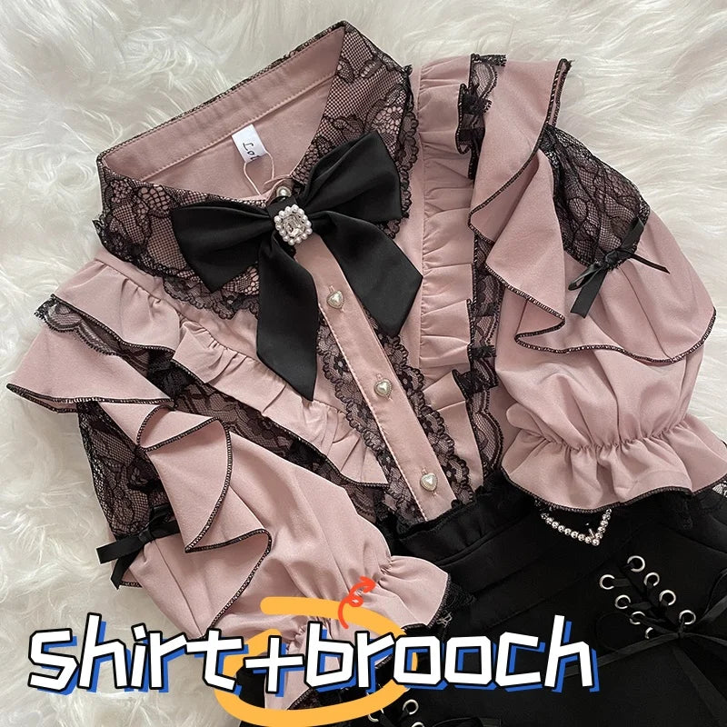 Y2K Japanese Style Blouse Elegant Long Sleeve