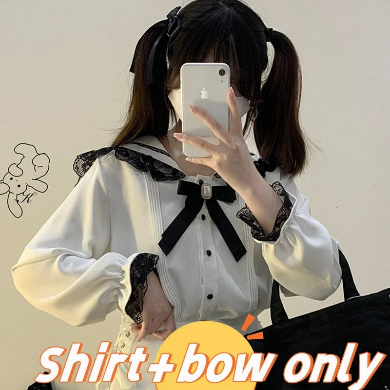 Y2K Japanese Style Blouse Elegant Long Sleeve