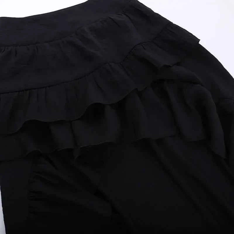 Goth Dark Kawaii Black Tiered Skirts 90S Retro Irregular Hem Party Bottoms Mall Gothic Women Fashion Dragging Skirt Alt Clothing