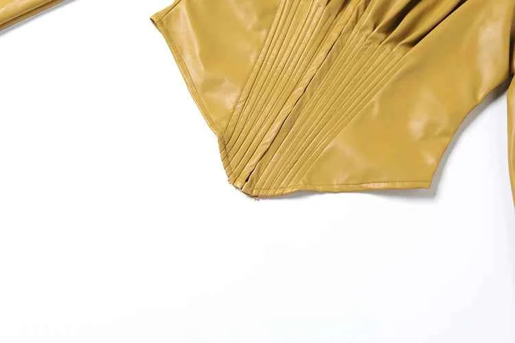 Weird Puss Luxury PU Crop Jacket Women Irregular Waist-Cinch Spring Wild Zip Full Sleeve Streetwear Office Lady Classic Coat