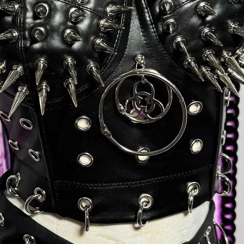 Gothic Emo Punk Woman Top with Spikes Grunge PU Leather Tank Y2K Alternative Clothing Sexy Party Club Wear T-shirt for Women
