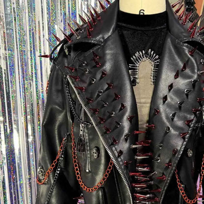 Punk Rock E-Girls Eco Goth Gothic Emo Grunge DIY Harajuku Y2K PU Leather Skull Studded Jacket Vintage Hand Made Studded Rivet