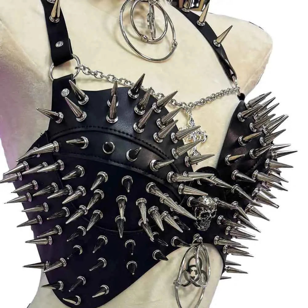 Punk Rock Clothes Sexy Goth T-shirt Y2K Tops Gothic Tank Emo Clothing Spiked Bra 80s Festival Outfit Grunge with Spikes ALT