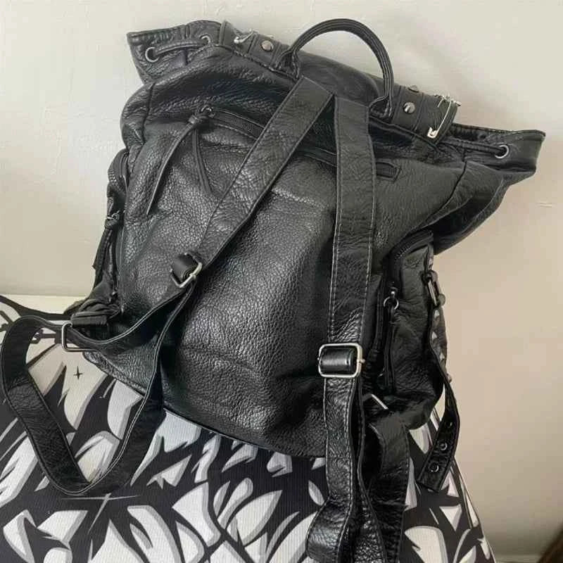 Gothic Y2K Backpack Black Grunge Cross Skeleton | MUNSIEUR