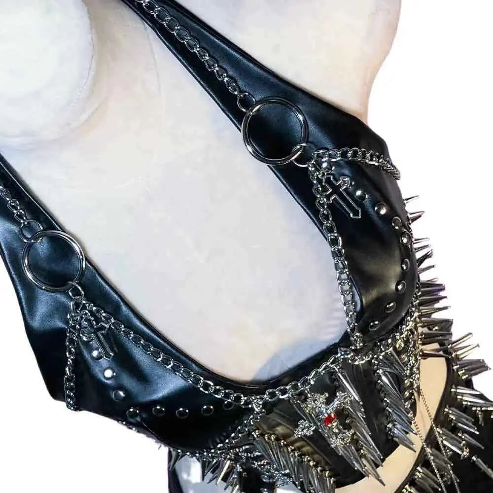 Grunge Emo Clothing ALT Punk Rock Clothes with Spikes Y2K Tops Festival Bra Teens Cyber Sexy Gothic Tank Goth T-shirt