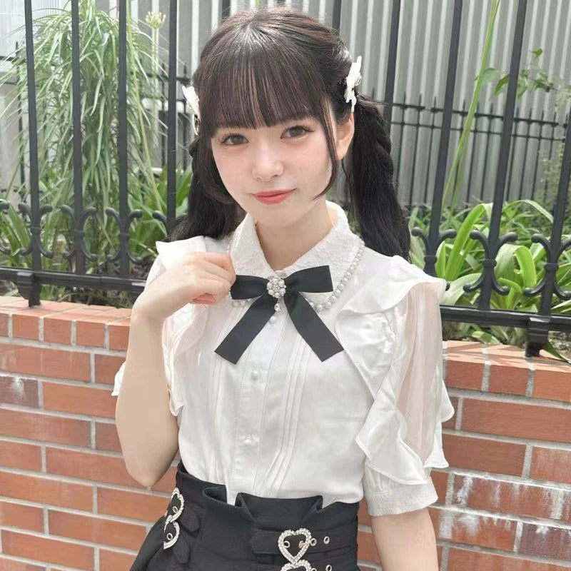 Y2K Japanese Style Blouse Elegant Long Sleeve