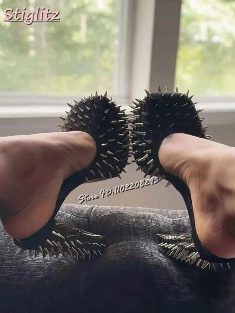 Sexy Spikes Square Toe Pumps Rivet Buckle Straps Chunky High Heel Suede Shallow Cross-tied Punk Shoes 2025 New Fashion Women