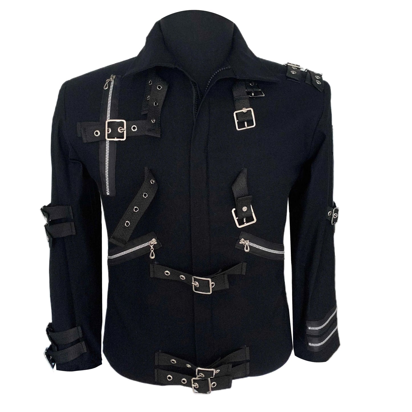 Impersonator Michael Jackson Who's BAD Concert Jacket with Punk Rivet Black Outwear