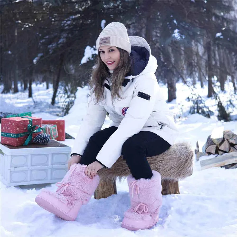 Fluffy Fur Boots 2025 Winter Fashion Sexy Faux Fox Fur Snow Boots Ladies Furry Warm Cotton Boots Female Outdoor Ski Boots