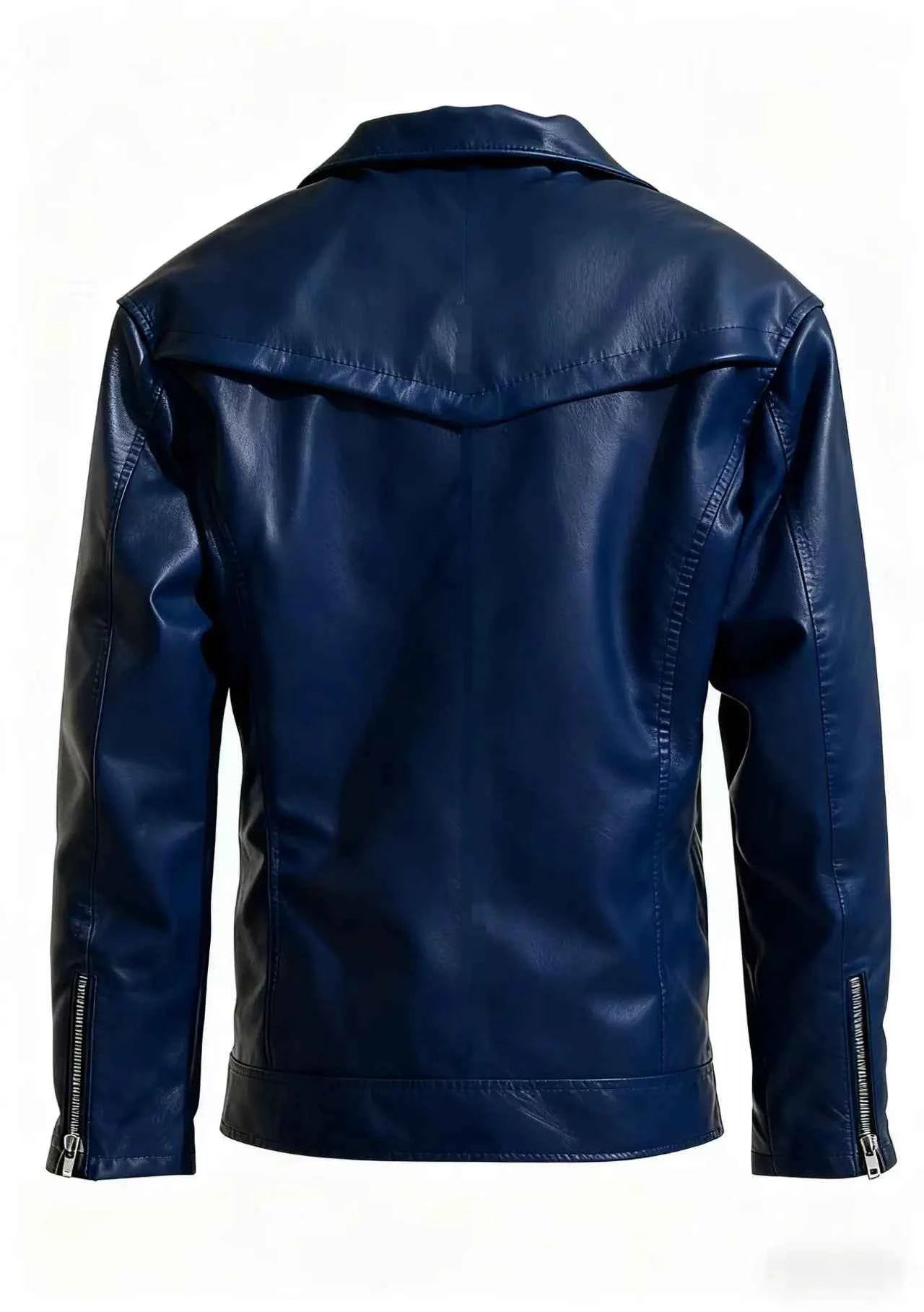 Winter and Autumn Men's Oversized Button-down PU Leather Coat with Multiple Zippers Polo Jacket, with Many Zippers