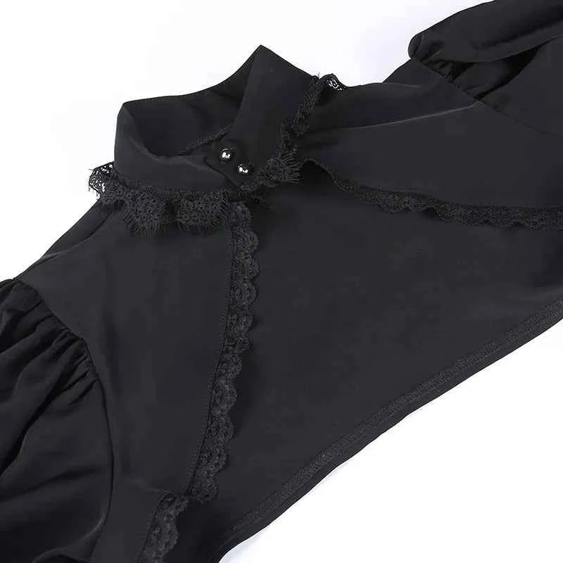 Gothic Lantern Sleeve Smock High Street Sexy Black Winter Long Sleeve Crop Top Aesthetic Fairy  Blusas Mujer De Moda 2022
