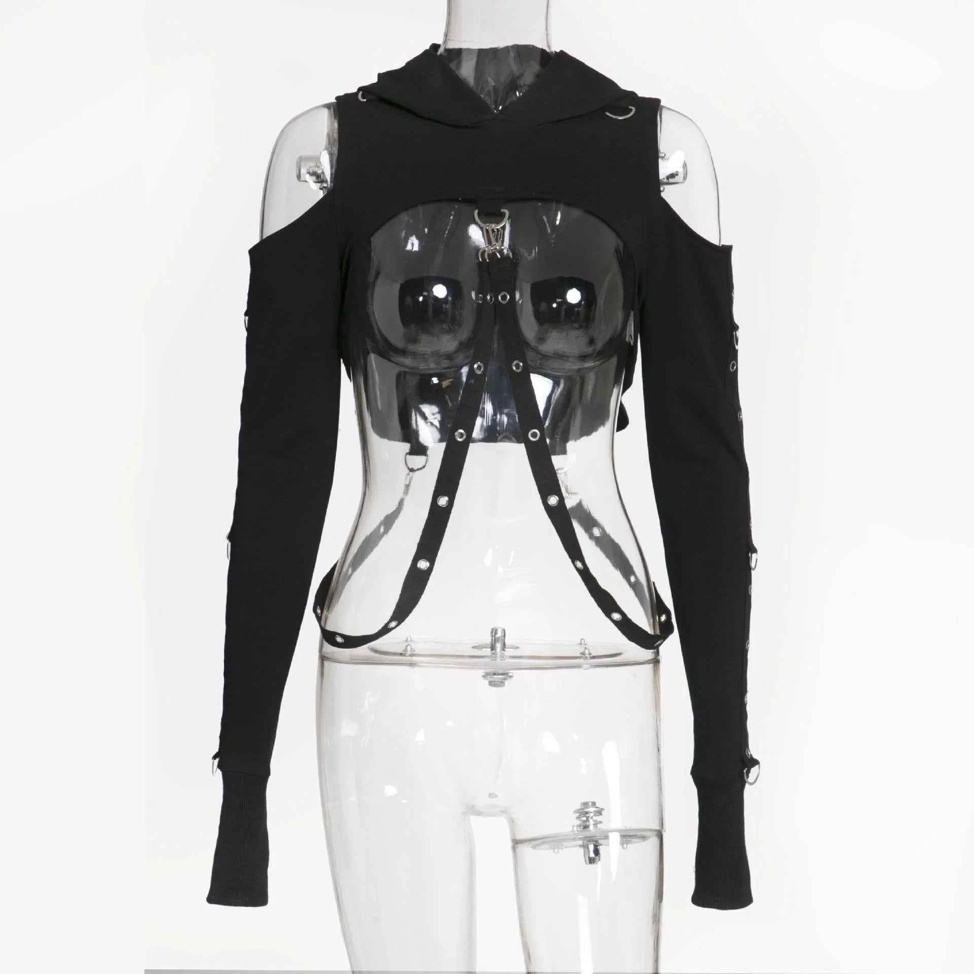 Women's Dark Gothic Crop Top Hoodie | Punk Aesthetic | MUNSIEUR