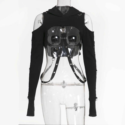 Women's Dark Gothic Crop Top Hoodie | Punk Aesthetic | MUNSIEUR