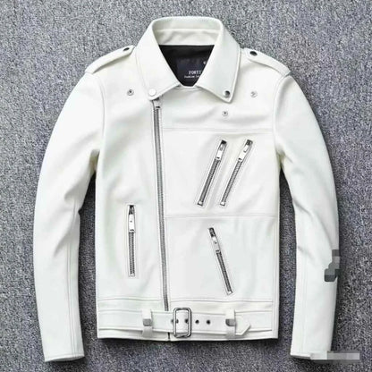 Winter and Autumn Men's Oversized Button-down PU Leather Coat with Multiple Zippers Polo Jacket, with Many Zippers