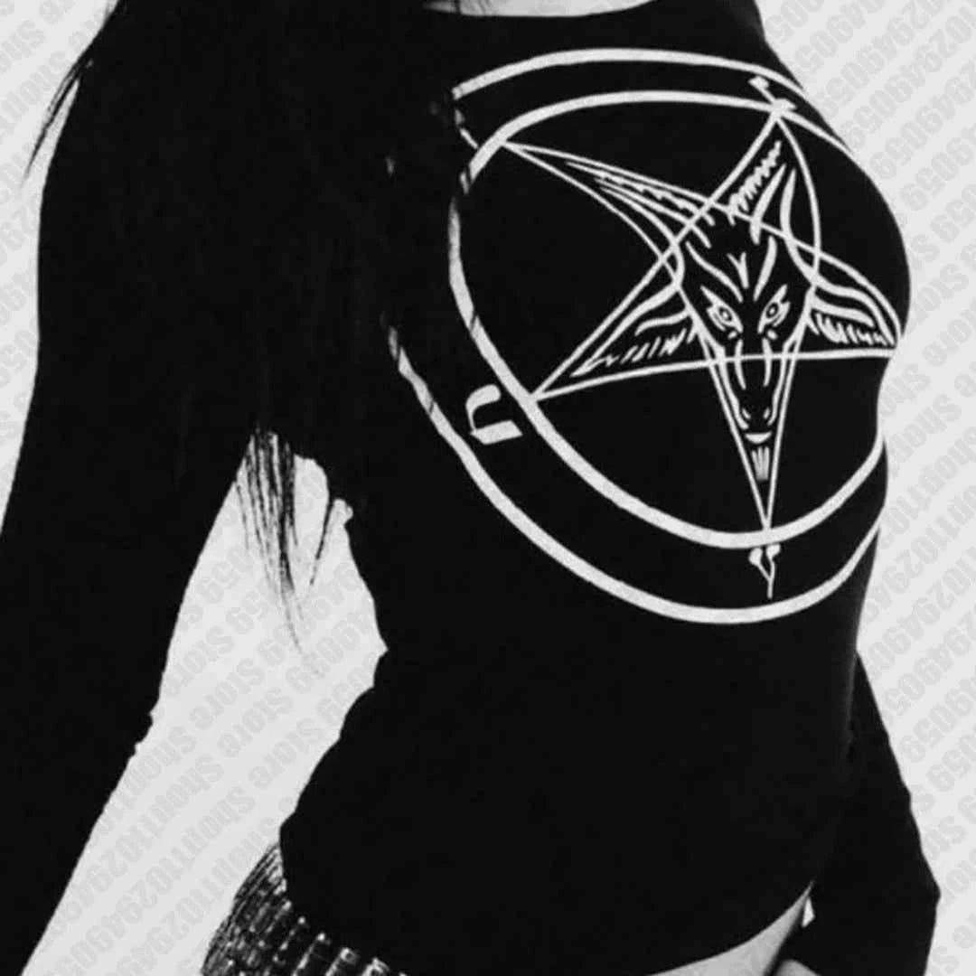 Gothic 90s Clothes Star Girl Y2k Top for Women Woman T-shirts Kpop Vintage Emo Long Sleeve Women's Cropped Baby Tees Y2k Tops