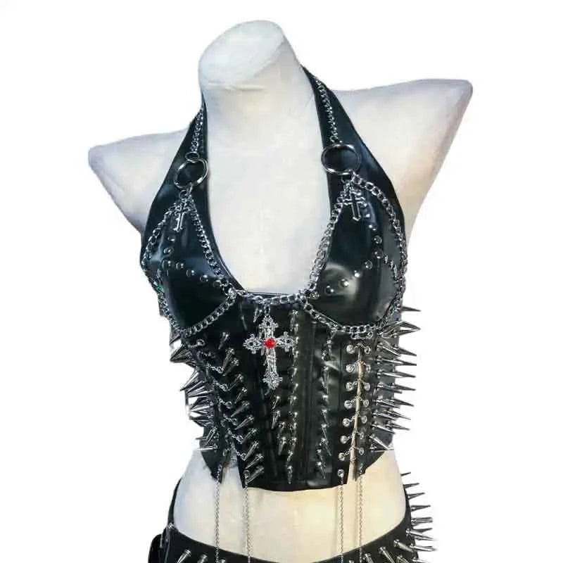 Grunge Emo Clothing ALT Punk Rock Clothes with Spikes Y2K Tops Festival Bra Teens Cyber Sexy Gothic Tank Goth T-shirt