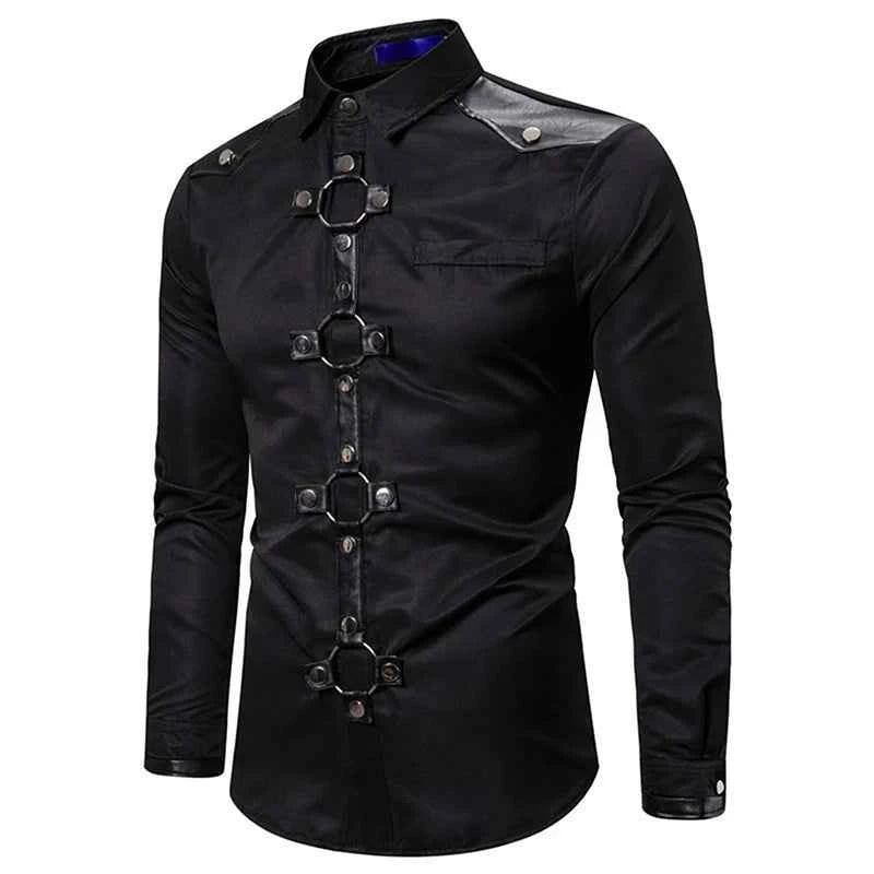 Men's Gothic Style Shirt Regular Fit Ring Rivet Lapel Neck Long Sleeve Tops for Party Club Stage