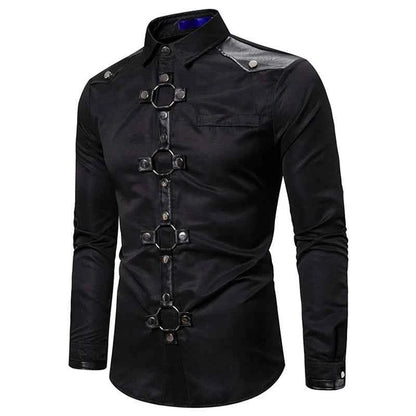 Men's Gothic Style Shirt Regular Fit Ring Rivet Lapel Neck Long Sleeve Tops for Party Club Stage