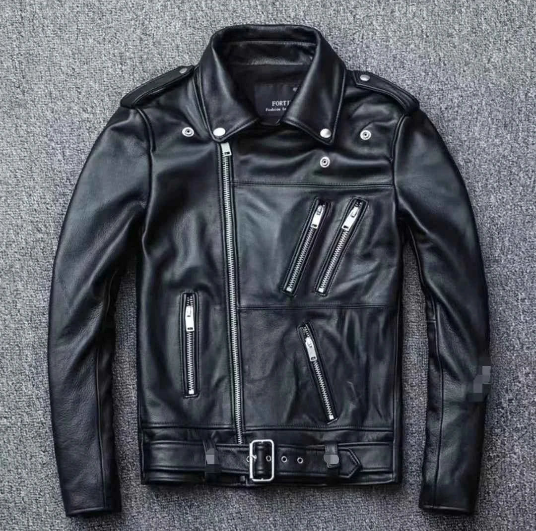 Winter and Autumn Men's Oversized Button-down PU Leather Coat with Multiple Zippers Polo Jacket, with Many Zippers