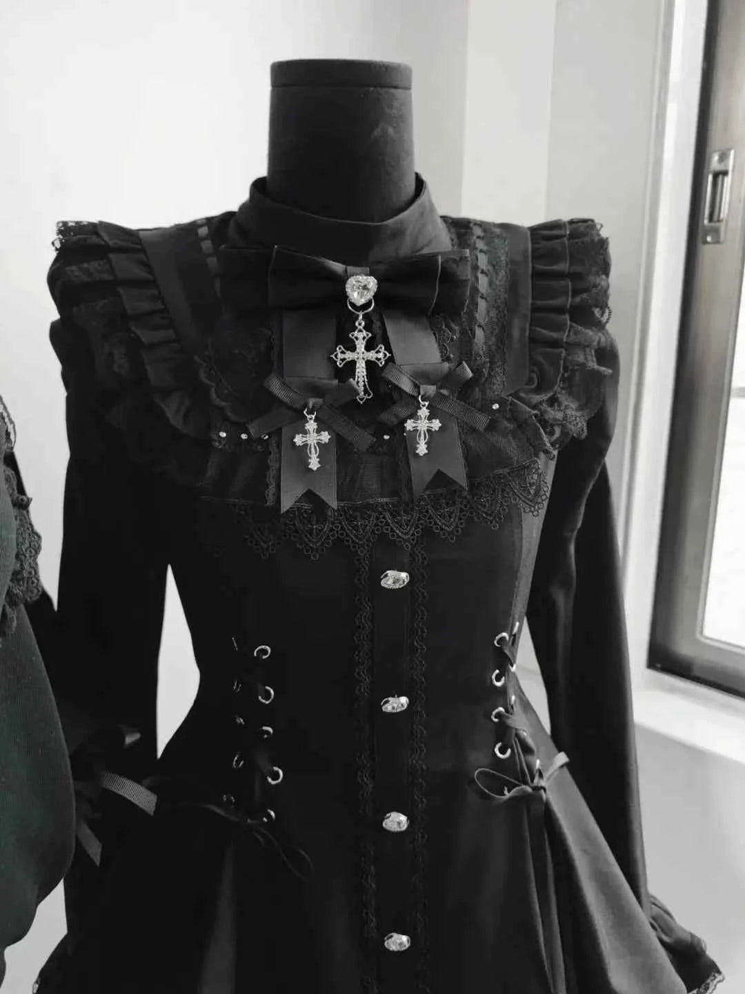 Y2k Aesthetic Lolita Style Bow Dress Shorts Set Japanese Women Gothic Lace Flare Sleeve Button Shirt Dress Punk Party Mini Dress