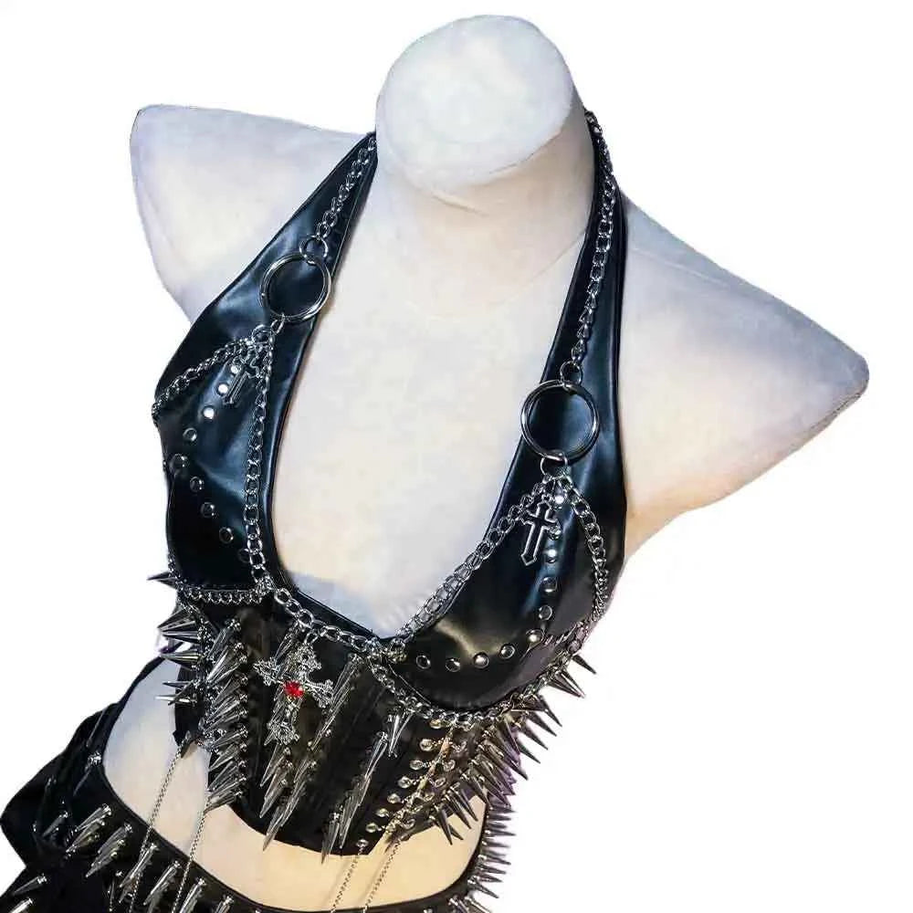 Grunge Emo Clothing ALT Punk Rock Clothes with Spikes Y2K Tops Festival Bra Teens Cyber Sexy Gothic Tank Goth T-shirt