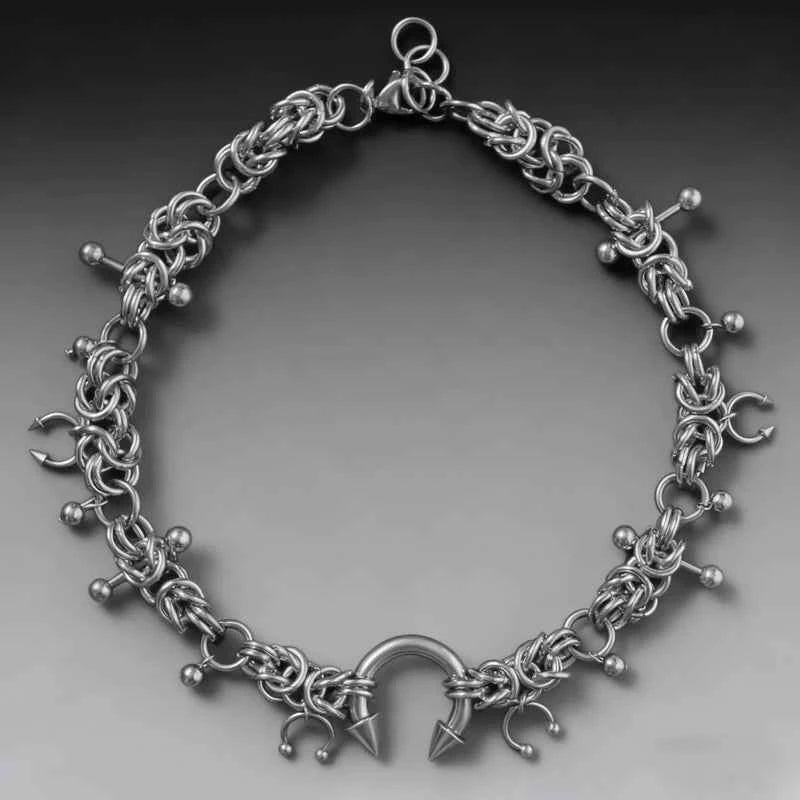 Punk Fashion Stainless Steel Rivet Horseshoe Ring DIY Pendant Necklace for Women Cool Fashion Goth Jewelry Grunge Choker