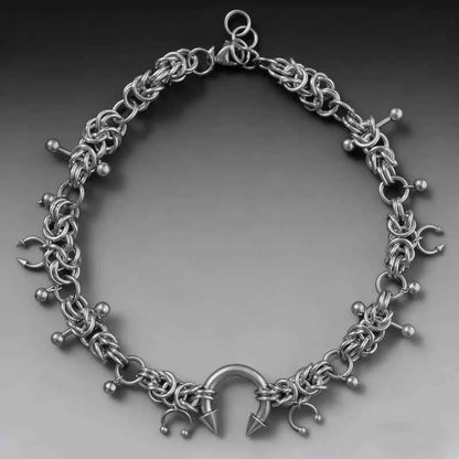 Punk Fashion Stainless Steel Rivet Horseshoe Ring DIY Pendant Necklace for Women Cool Fashion Goth Jewelry Grunge Choker