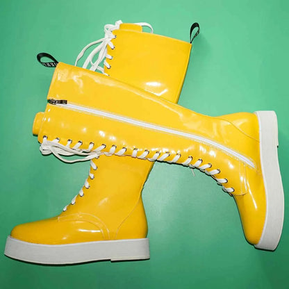 Winter Size 47 Pumps Shoes Women Plus Size 49 50 Patent Leather Knee High Snow Boots Round Toe Fashion Sneakers Big Size 48 Shoe