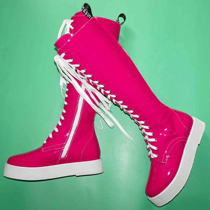 Winter Size 47 Pumps Shoes Women Plus Size 49 50 Patent Leather Knee High Snow Boots Round Toe Fashion Sneakers Big Size 48 Shoe