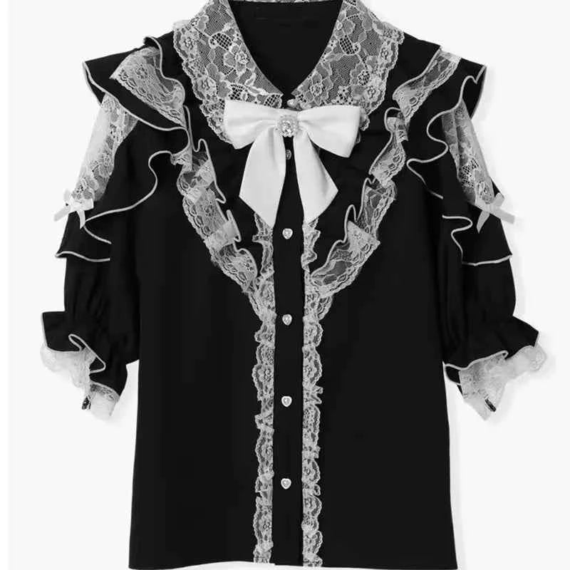Kawaii Women Shirts Jirai Kei Lolita Y2K Cute Japanese Style Blouse Elegant Long Sleeve Sweet Tops Casual Aesthetic Shirt 2024