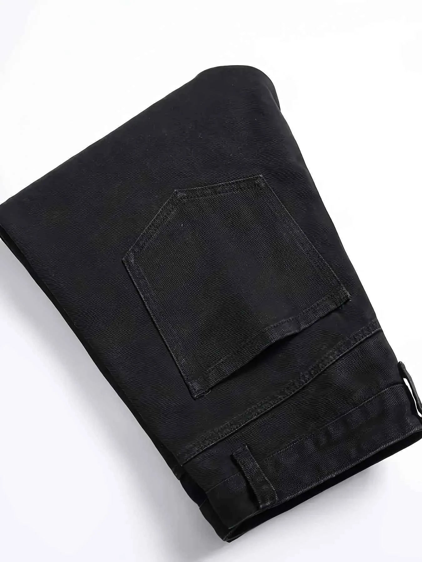 Men's slim fit jeans embroidered elastic straight leg denim pants