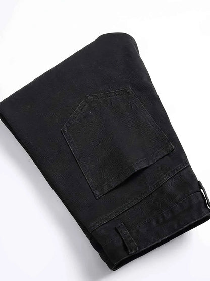 Men's slim fit jeans embroidered elastic straight leg denim pants