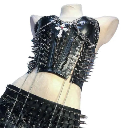 Grunge Emo Clothing ALT Punk Rock Clothes with Spikes Y2K Tops Festival Bra Teens Cyber Sexy Gothic Tank Goth T-shirt