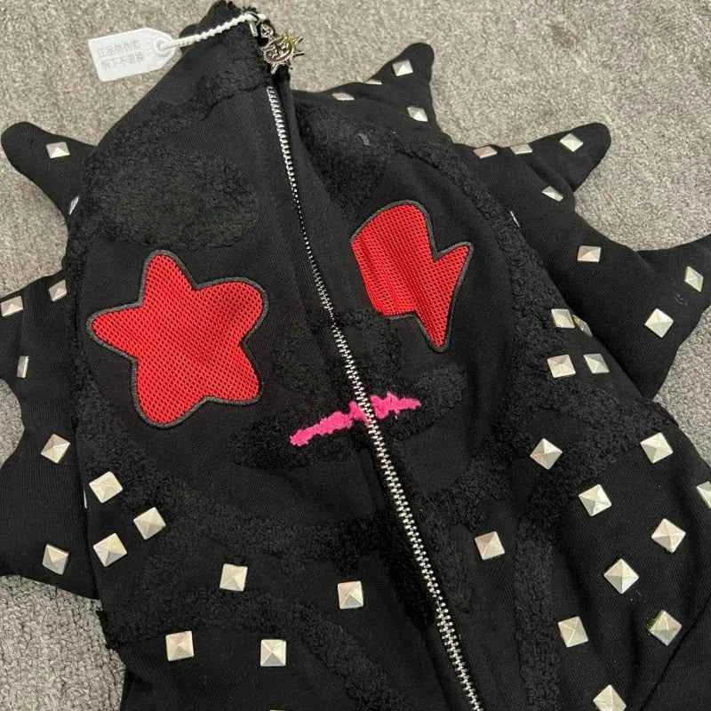 Y2K Glo Gang Spiked Hoodie Cartoon Print Gothic | MUNSIEUR