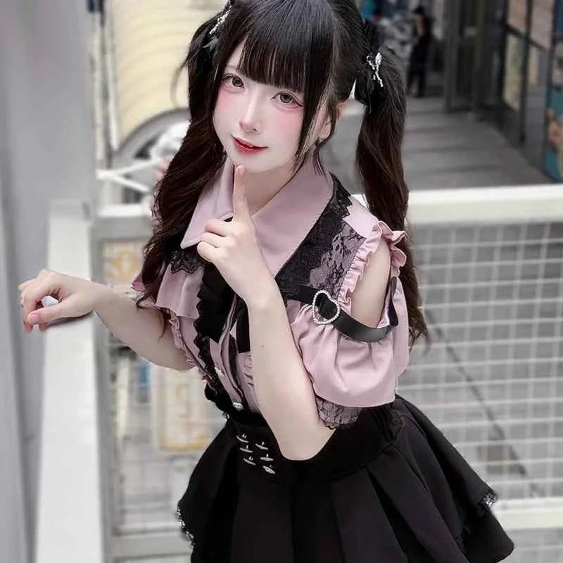 Kawaii Women Shirts Jirai Kei Lolita Y2K Cute Japanese Style Blouse Elegant Long Sleeve Sweet Tops Casual Aesthetic Shirt 2024