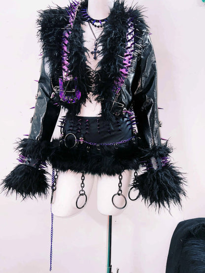 rivet Leather jacket Skull Leather jacket Gothic Leather jacket y2k Leather jacket Harajuku Leather jacket Unique Leather jacket