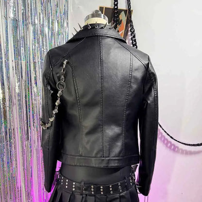 Y2K Vegan Leather Skull Studded Rivets Jacket Coat E-Girls Gothic Harajuku Grunge Chain Emo Eco DIY Punk Rock Hand Made