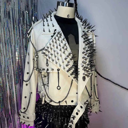 Digital Y2K Vegan Leather Skull Jacket Coat Club Wear Eco Punk Rock E-Girls Emo Hip Hop Harajuku Studded Rivet Gothic Grunge