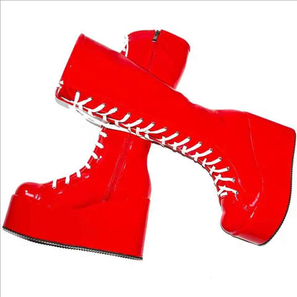 Patent Leather Wedges High Heel Knee High Snow Boots