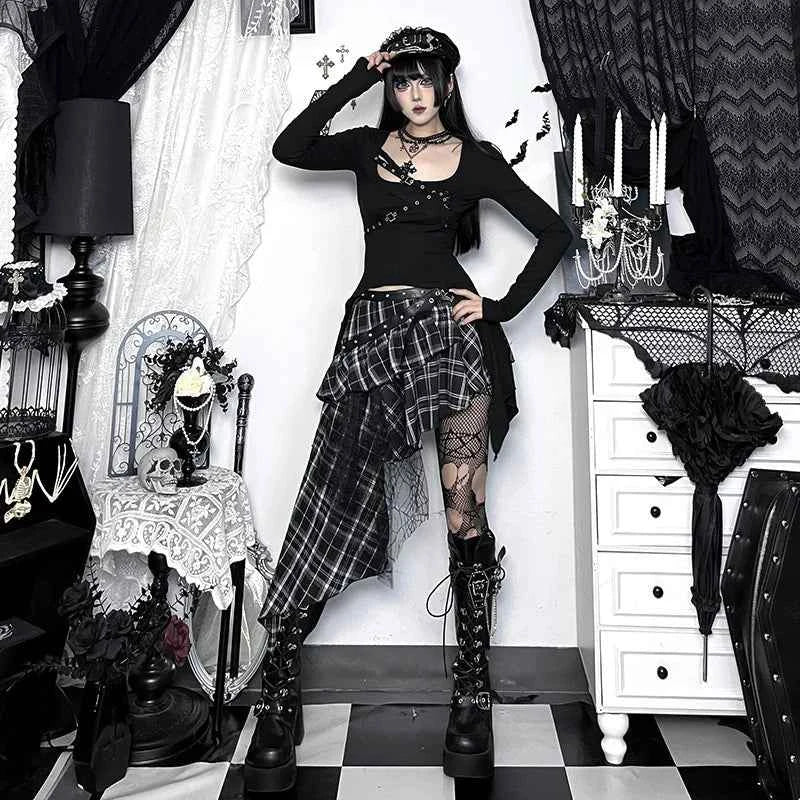 Goth Dark Punk Rivet Sexy Long Sleeve T-shirt