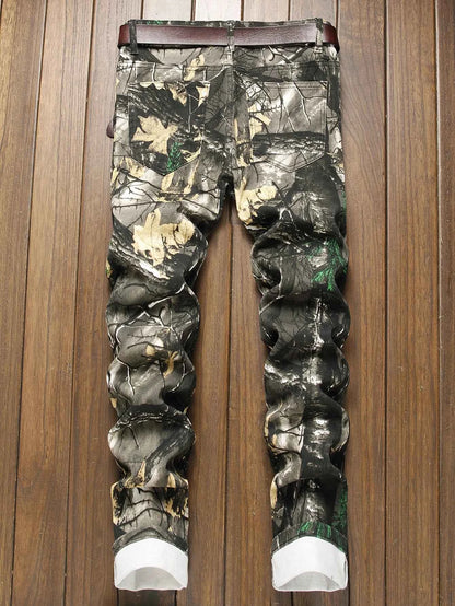 Stylish Mid Stretch Slim Fit Jeans - Men's Mid Waist Distressed And Ripped Denim Jeans With Tassels For All Seasons Street Wear