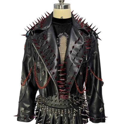Punk Rock E-Girls Eco Goth Gothic Emo Grunge DIY Harajuku Y2K PU Leather Skull Studded Jacket Vintage Hand Made Studded Rivet