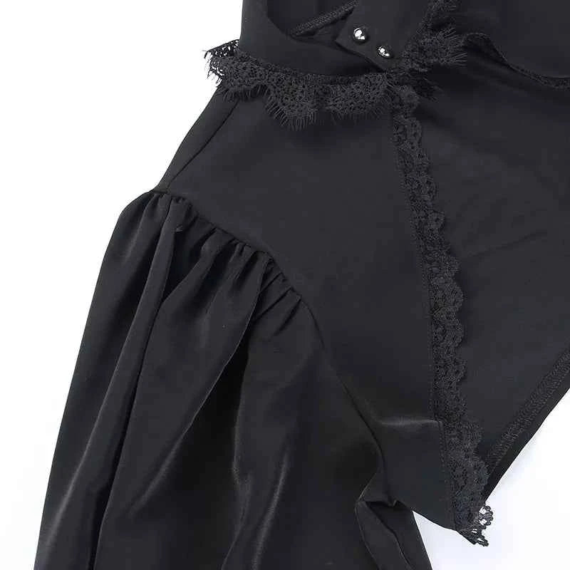 Gothic Lantern Sleeve Smock High Street Sexy Black Winter Long Sleeve Crop Top Aesthetic Fairy  Blusas Mujer De Moda 2022