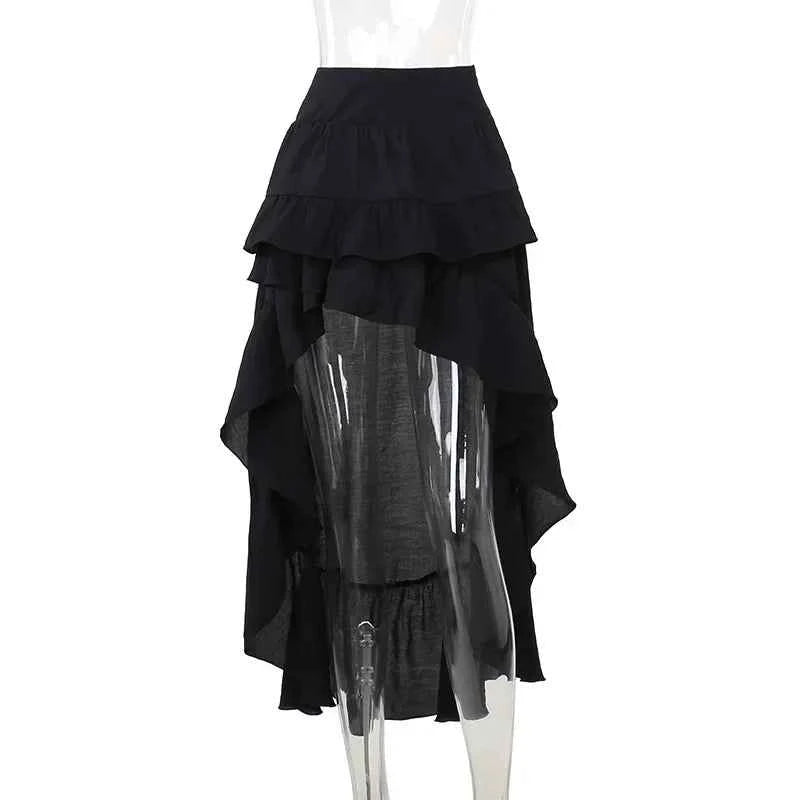 Goth Dark Kawaii Black Tiered Skirts 90S Retro Irregular Hem Party Bottoms Mall Gothic Women Fashion Dragging Skirt Alt Clothing