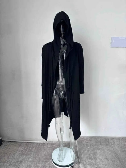 ARENS Men's Tide Spring Autumn Darkwear Warrior Large Size Windbreaker Gothic Style Long Coat Punk Cloak Hooded Wizard