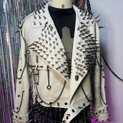 Digital Y2K Vegan Leather Skull Jacket Coat Club Wear Eco Punk Rock E-Girls Emo Hip Hop Harajuku Studded Rivet Gothic Grunge