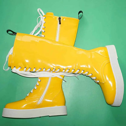 Winter Size 47 Pumps Shoes Women Plus Size 49 50 Patent Leather Knee High Snow Boots Round Toe Fashion Sneakers Big Size 48 Shoe