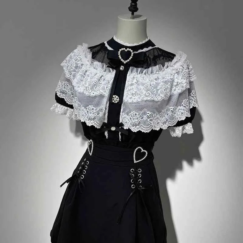 Kawaii Women Shirts Jirai Kei Lolita Y2K Cute Japanese Style Blouse Elegant Long Sleeve Sweet Tops Casual Aesthetic Shirt 2024
