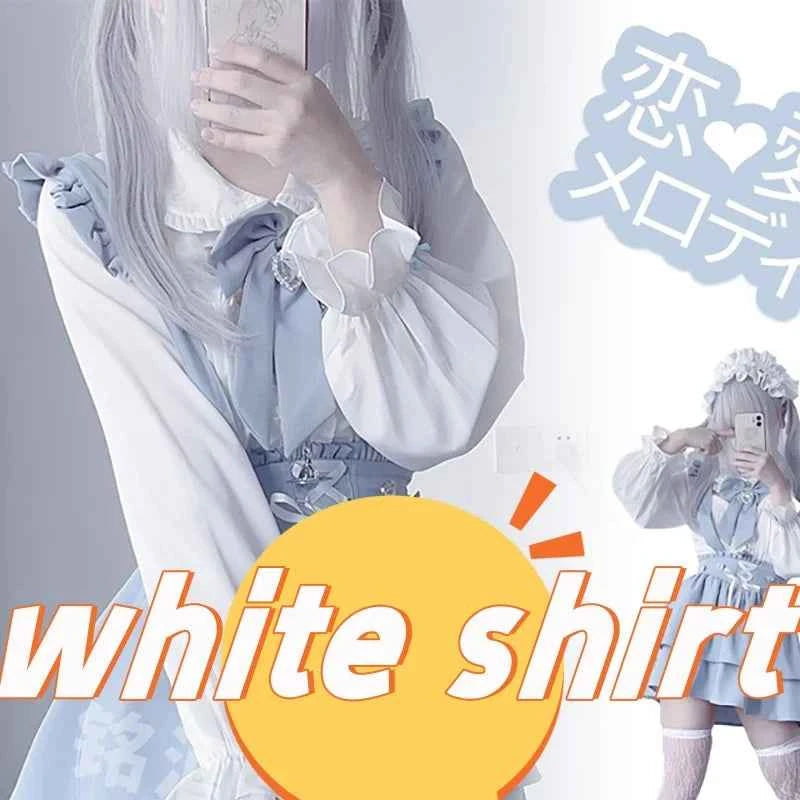 Kawaii Women Shirts Jirai Kei Lolita Y2K Cute Japanese Style Blouse Elegant Long Sleeve Sweet Tops Casual Aesthetic Shirt 2024