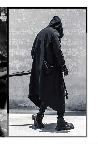 ARENS Men's Tide Spring Autumn Darkwear Warrior Large Size Windbreaker Gothic Style Long Coat Punk Cloak Hooded Wizard